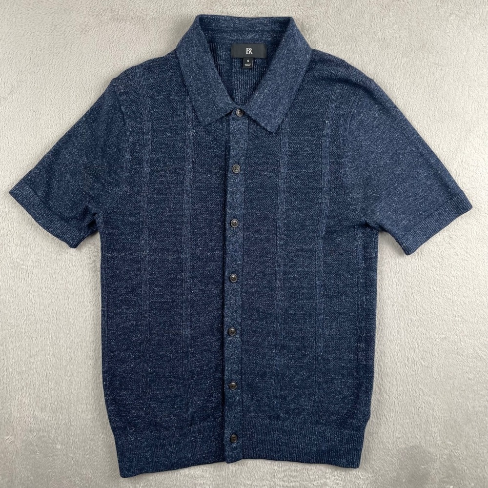 Banana Republic Resort Shirt Mens Small Blue Cotton Linen Blend Button Up - Picture 1 of 8